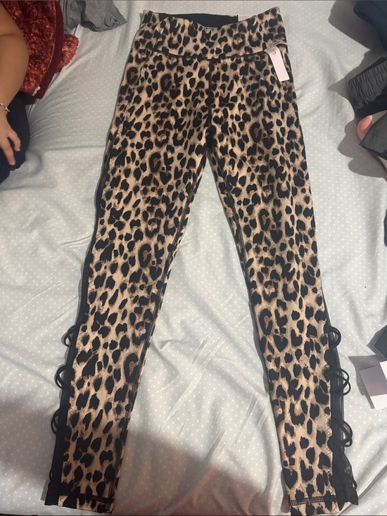 Victoria's Secret Other - Victoria's Secret Leopard Print Leggings with Black Side Lace-Up